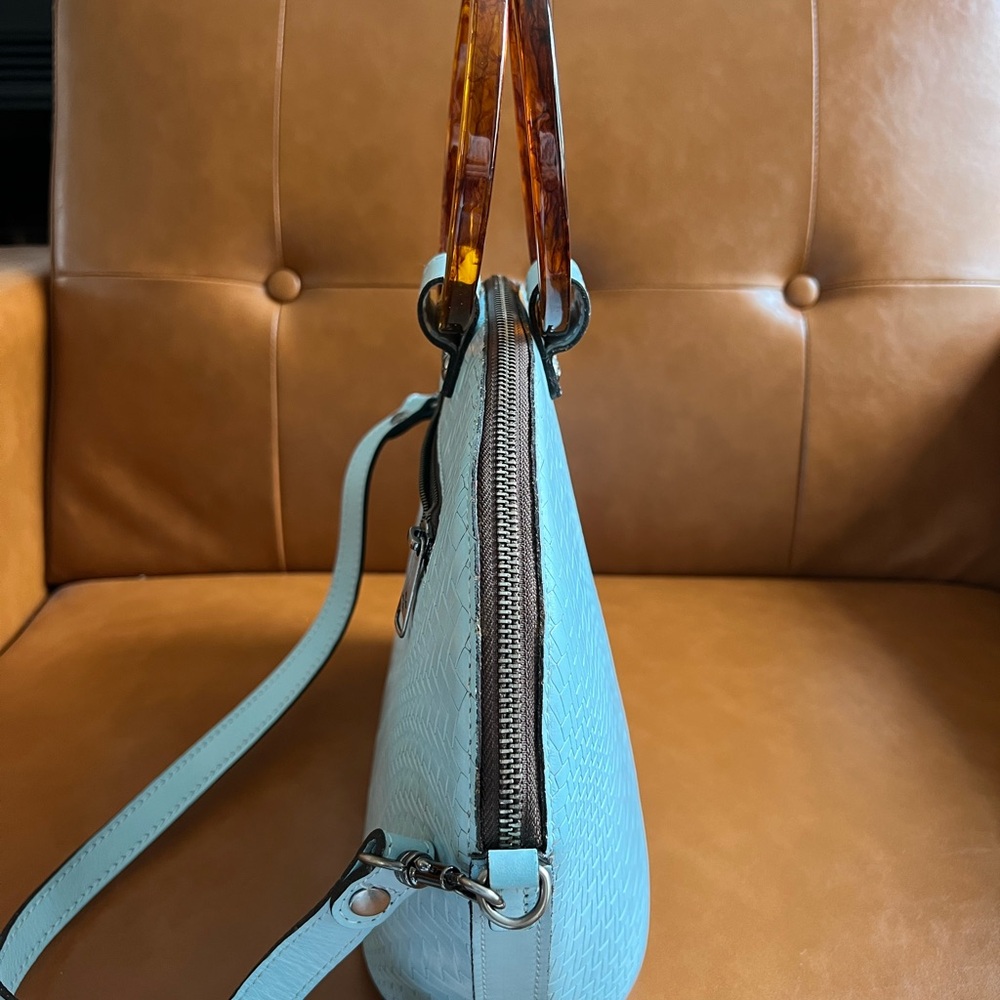 Patricia Nash Meldola Blue Leather Dome Satchel Purse Crossbody - Picture 4 of 11